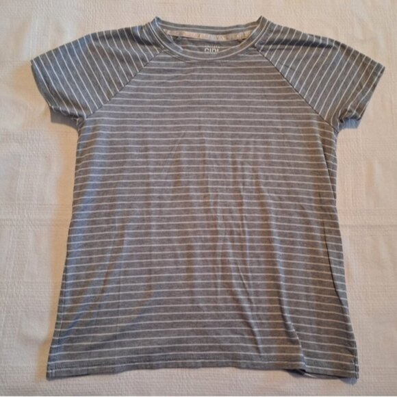 Athleta Girl girls size XL or 14 gray & white striped short sleeve shirt EUC - Picture 1 of 5